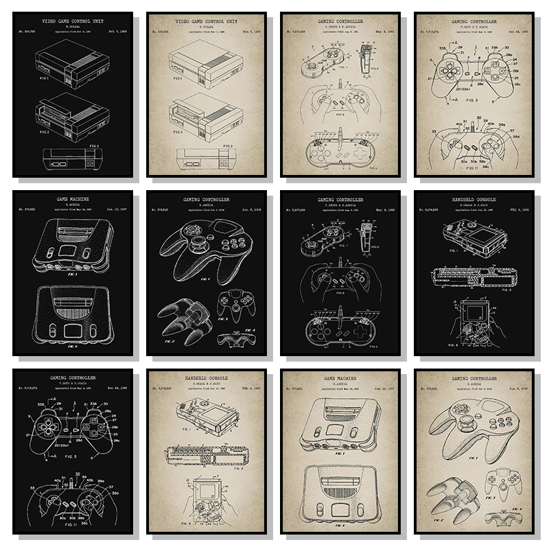 Gaming Console Picture - Vintage Game Console Blueprint Poster and